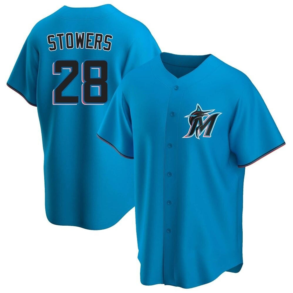 Ndoa M.Marlins #28 Kyle Stowers Player Blue Home Game Stitched Jerseys