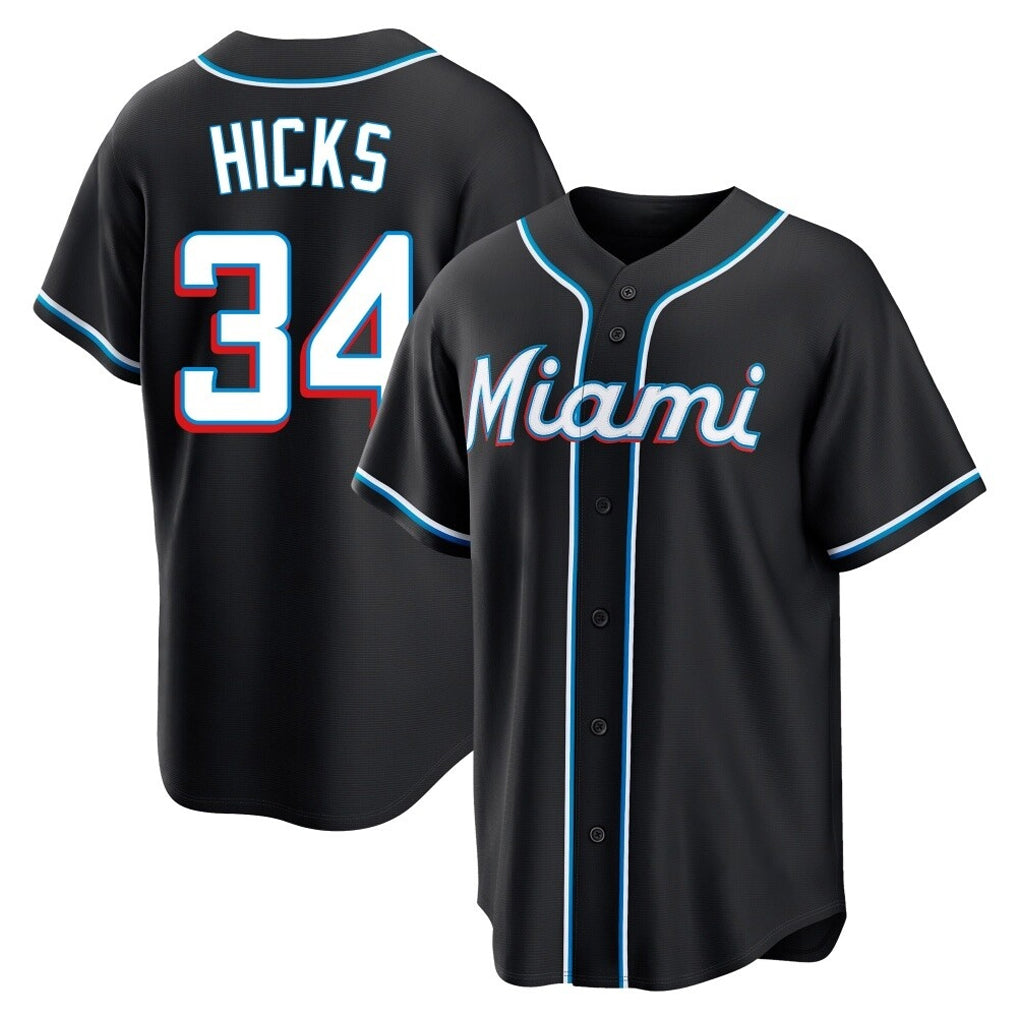 Ndoa M.Marlins #34 Liam Hicks Player Black Fashion Out Home Game Stitched Jerseys