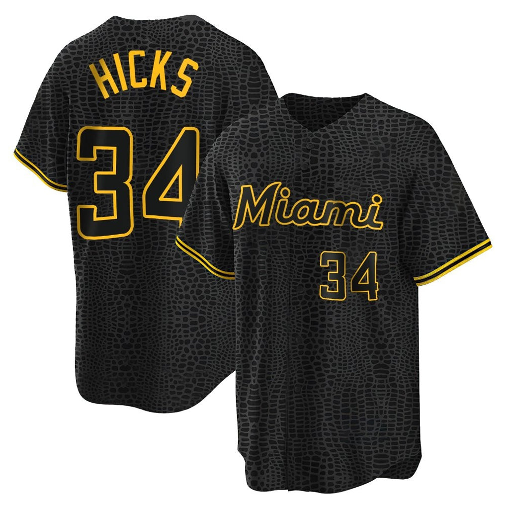 Ndoa M.Marlins #34 Liam Hicks Player Black Snake Skin City Home Game Stitched Jerseys