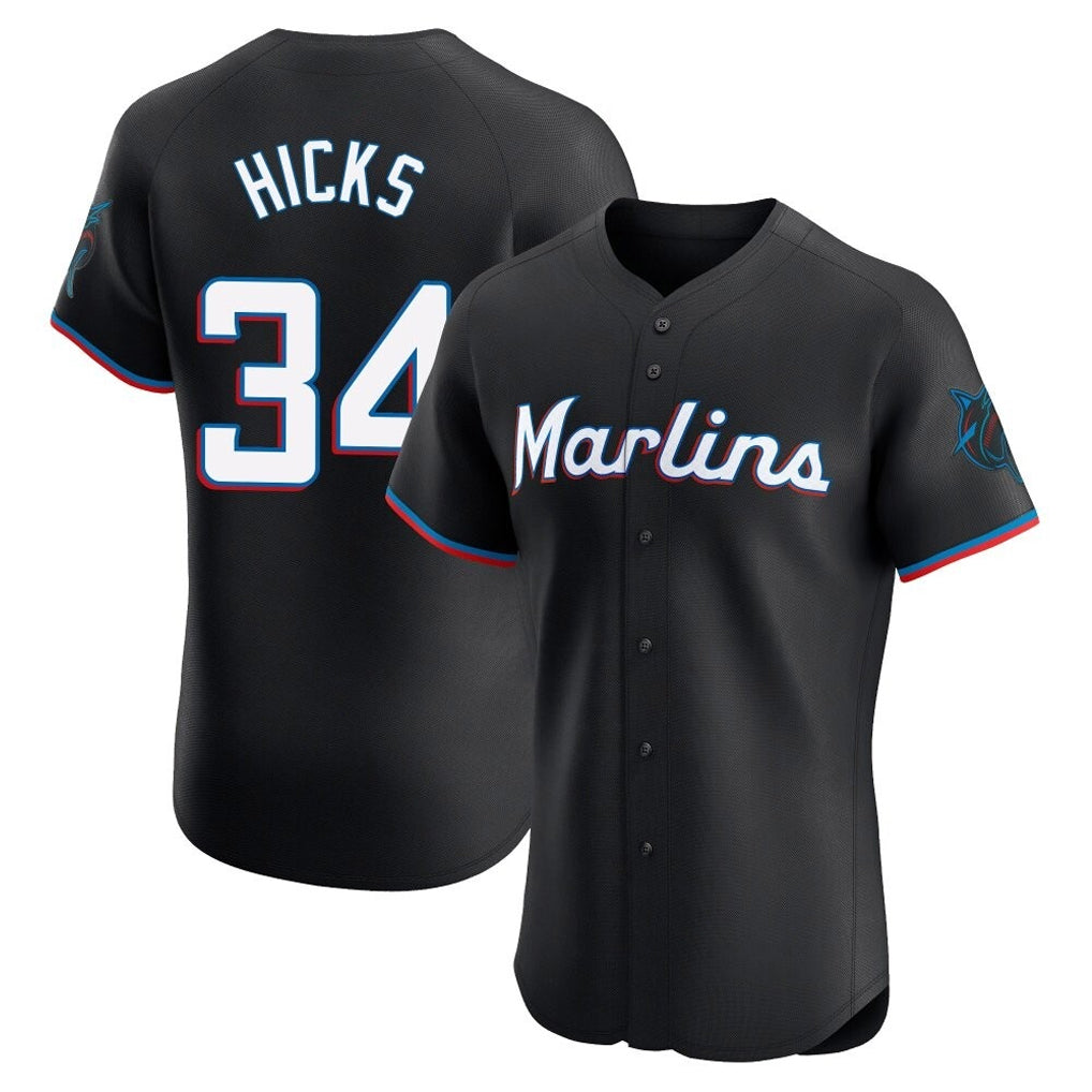 Ndoa M.Marlins #34 Liam Hicks Player Black Vapor Home Limited Elite Stitched Jerseys
