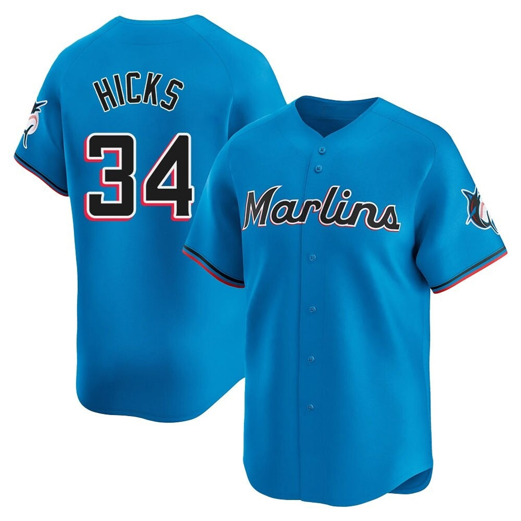Ndoa M.Marlins #34 Liam Hicks Player Blue Home Limited Stitched Jerseys