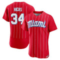 Ndoa M.Marlins #34 Liam Hicks Player Red City Connect Home Limited Elite Stitched Jerseys