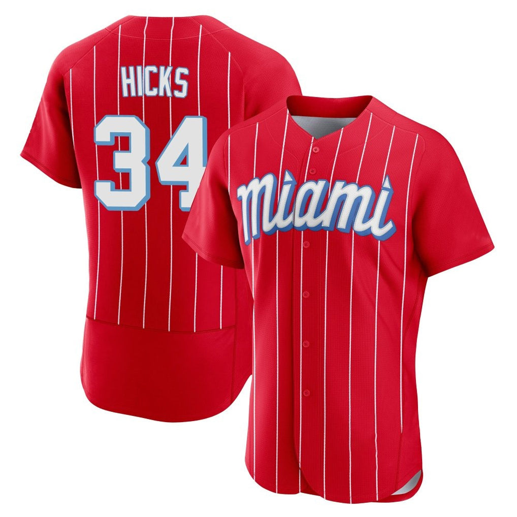 Ndoa M.Marlins #34 Liam Hicks Player Red City Connect Home Limited Elite Stitched Jerseys