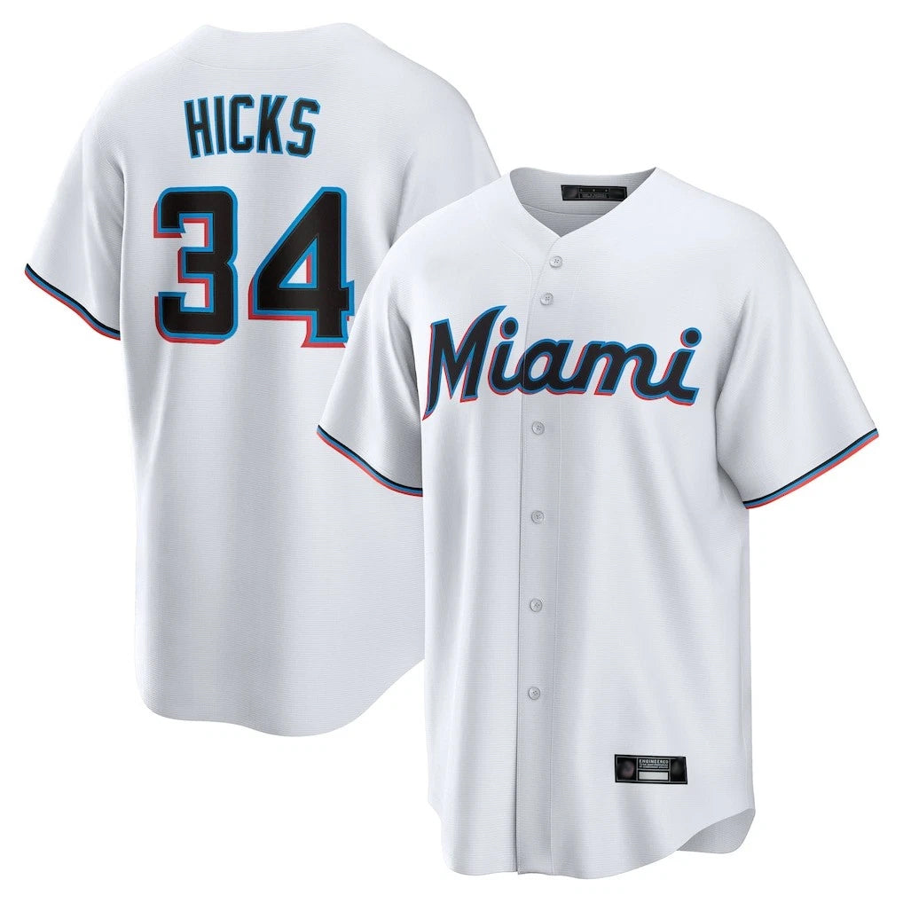 Ndoa M.Marlins #34 Liam Hicks Player White  Home Game Stitched Jerseys