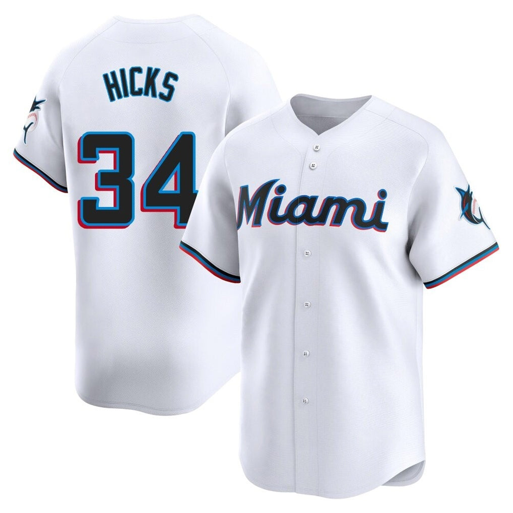 Ndoa M.Marlins #34 Liam Hicks Player White  Home Limited Stitched Jerseys