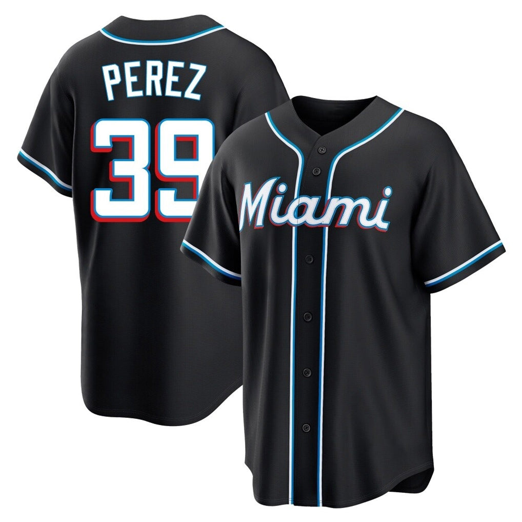 Ndoa M.Marlins #39 Eury Perez Player Black Fashion Out Home Game Stitched Jerseys