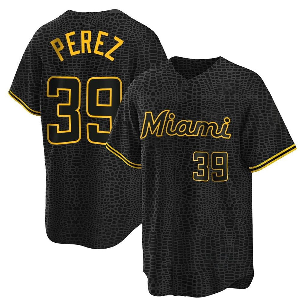 Ndoa M.Marlins #39 Eury Perez Player Black Snake Skin City Home Game Stitched Jerseys