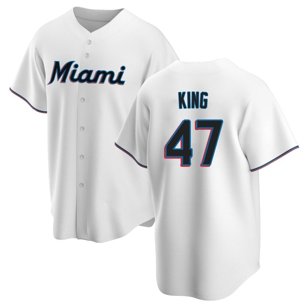 Ndoa M.Marlins #47 John King Player White  Home Game Stitched Jerseys