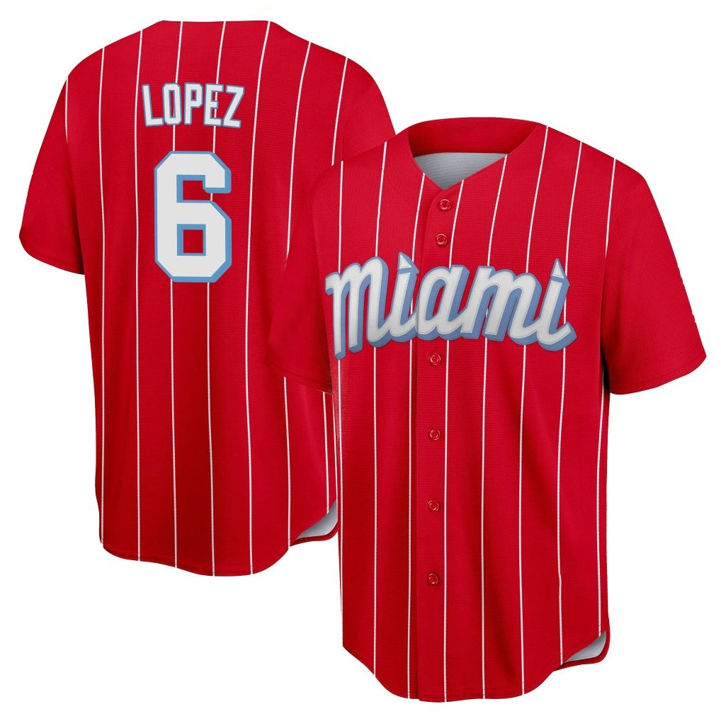 Ndoa M.Marlins #6 Otto Lopez Player Red City Connect Home Game Stitched Jerseys