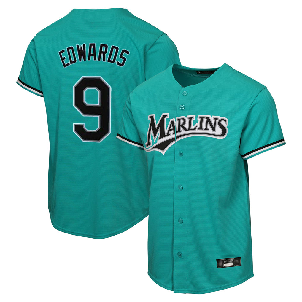 Ndoa M.Marlins #9 Xavier Edwards Player Teal Home Game Stitched Jerseys