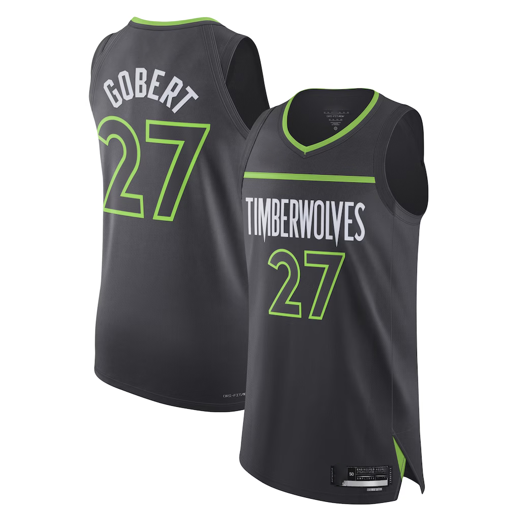 Ndoa M.Timberwolves #27 Rudy Gobert Jordan Brand Anthracite Authentic Stitched Jerseys- Statement Edition