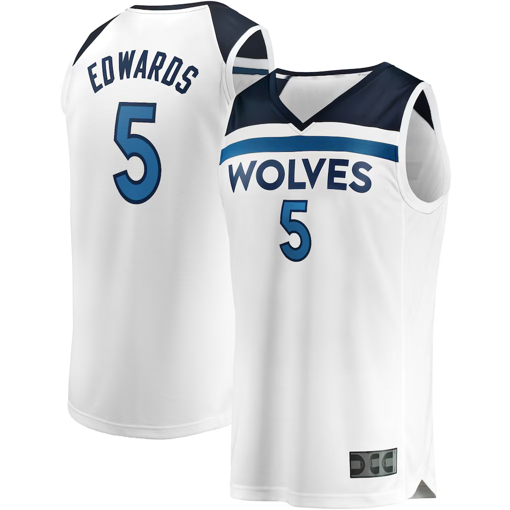 Ndoa M.Timberwolves #5 Anthony Edwards White Fast Break Replica Player Stitched Jerseys - Association Edition