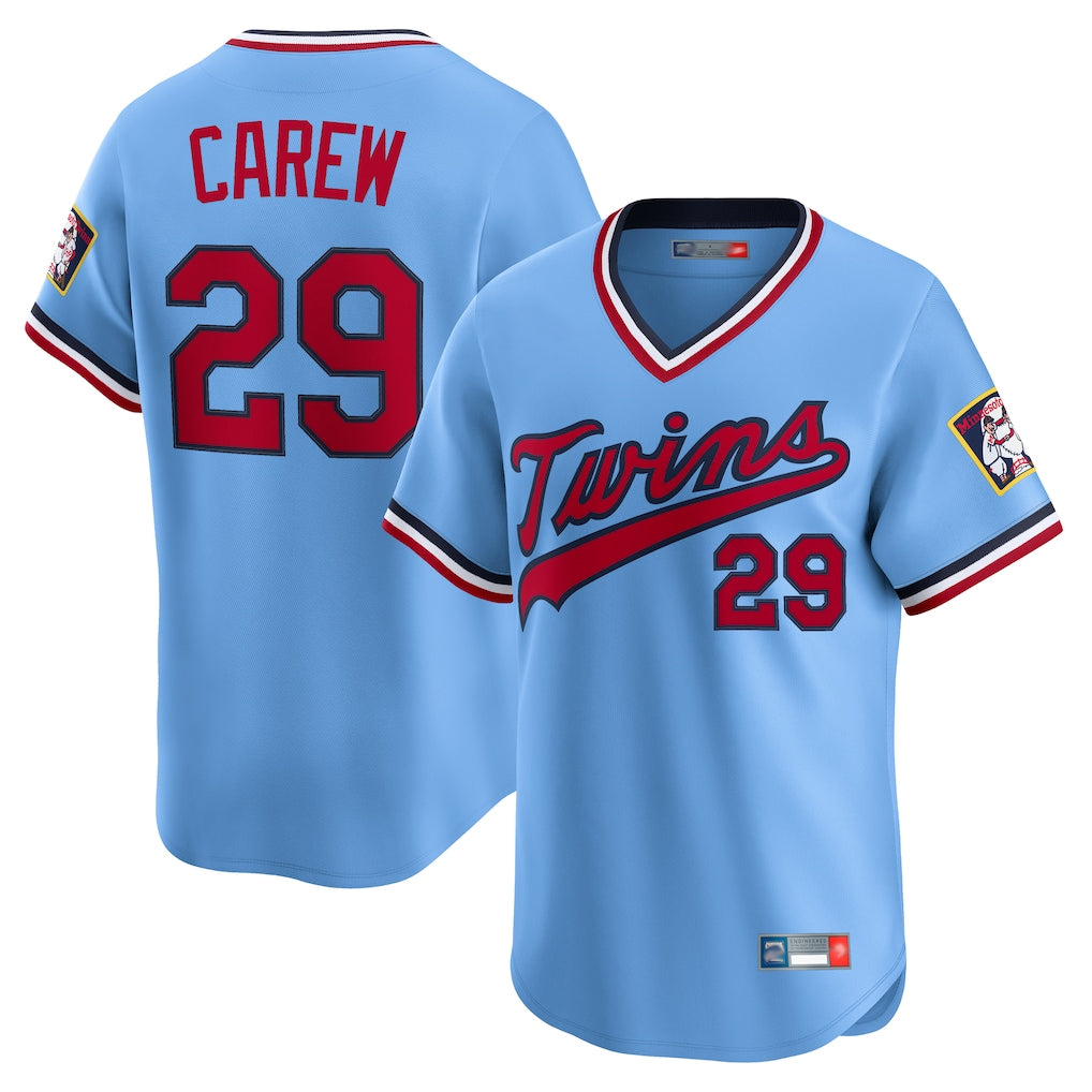 Ndoa M.Twins #29 Rod Carew Player Light Blue Throwback Cooperstown Collection Limited T-shirt Stitched Jerseys