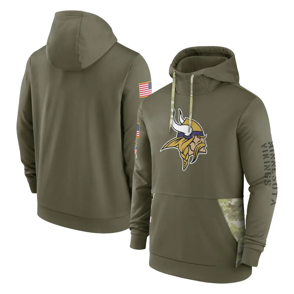 Ndoa MN.Vikings Olive Salute to Service Pullover Hoodies Blank Player Stitched Jerseys