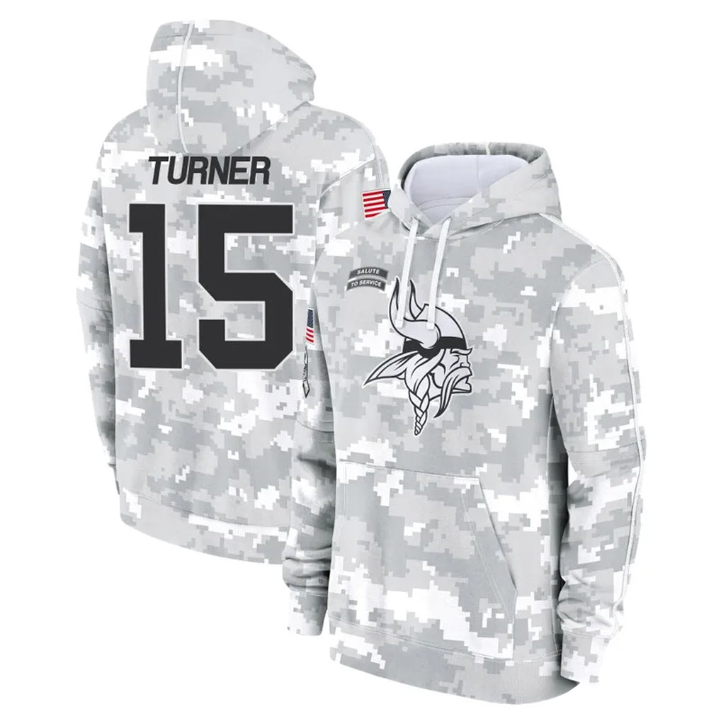 Ndoa MN.Vikings #15 Dallas Turner Player Arctic Camo Salute to Service Pullover Hoodies Limited Game Stitched Jerseys