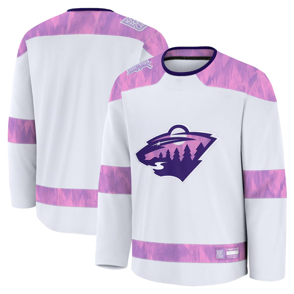Ndoa M.Wild White 2024 Hockey Fights Cancer Practice Jerseys
