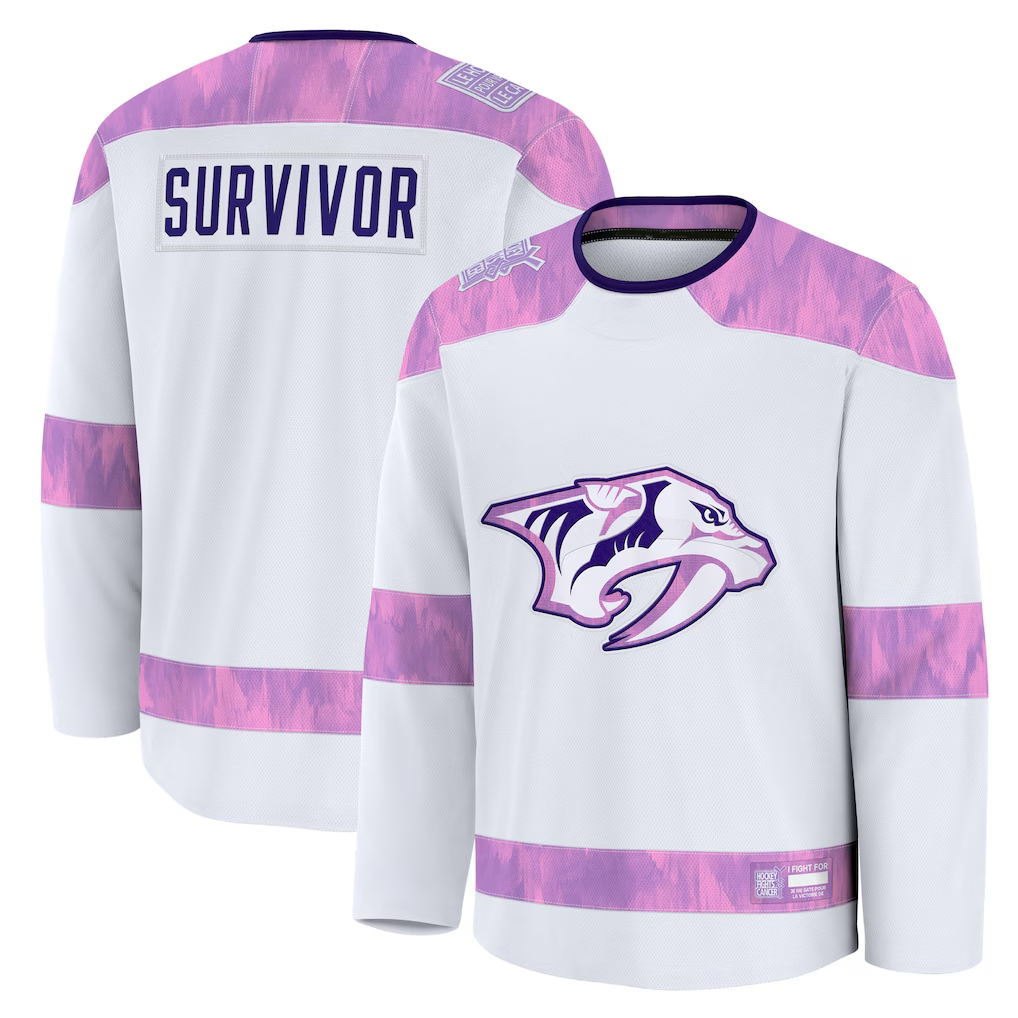 Ndoa N.Predators White Hockey Fights Cancer Survivor Practice Jerseys
