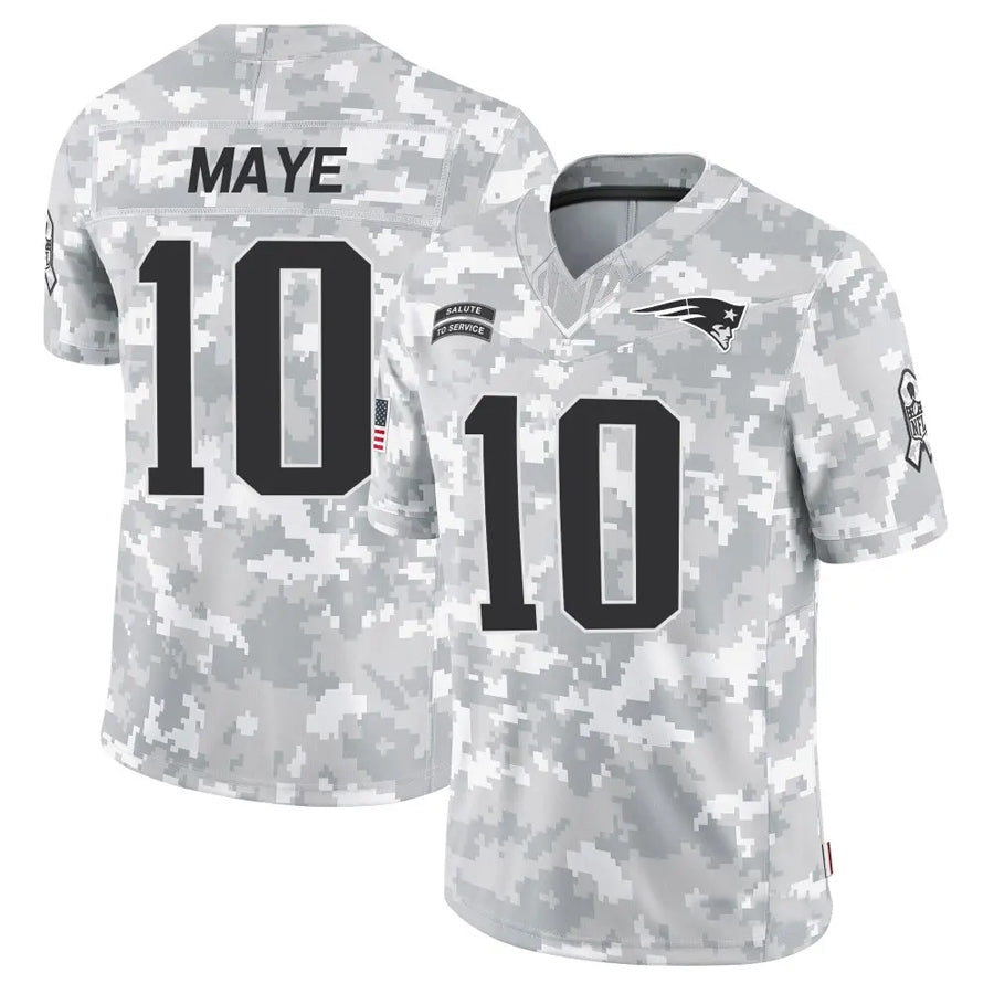 Ndoa NE.Patriots #10 Drake Maye Player Arctic Camo Salute to Service Limited Stitched Jerseys