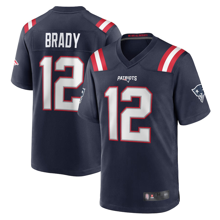 Ndoa NE.Patriots #12 Tom Brady Player Navy Game Replica Stitched Jerseys