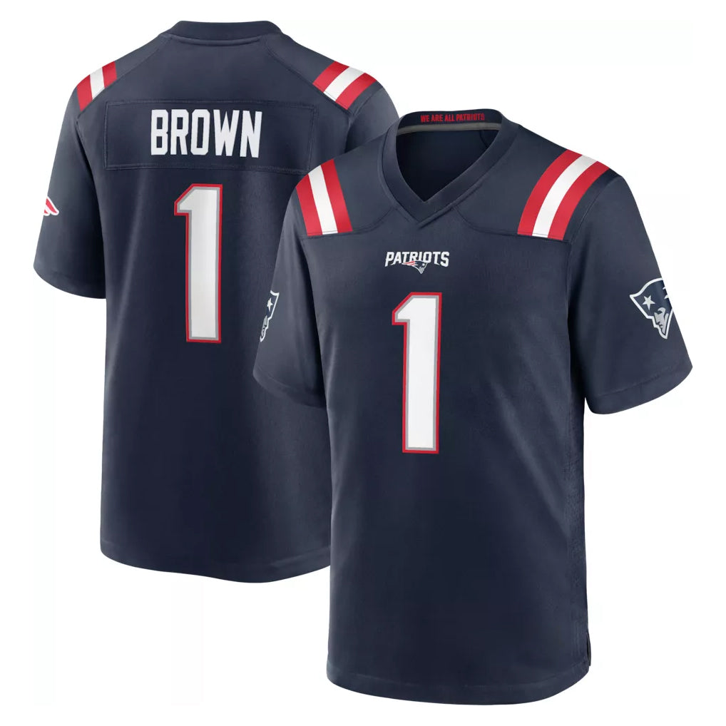 Ndoa NE.Patriots #1 A.J. Brown Player Navy Home Game Stitched Jerseys