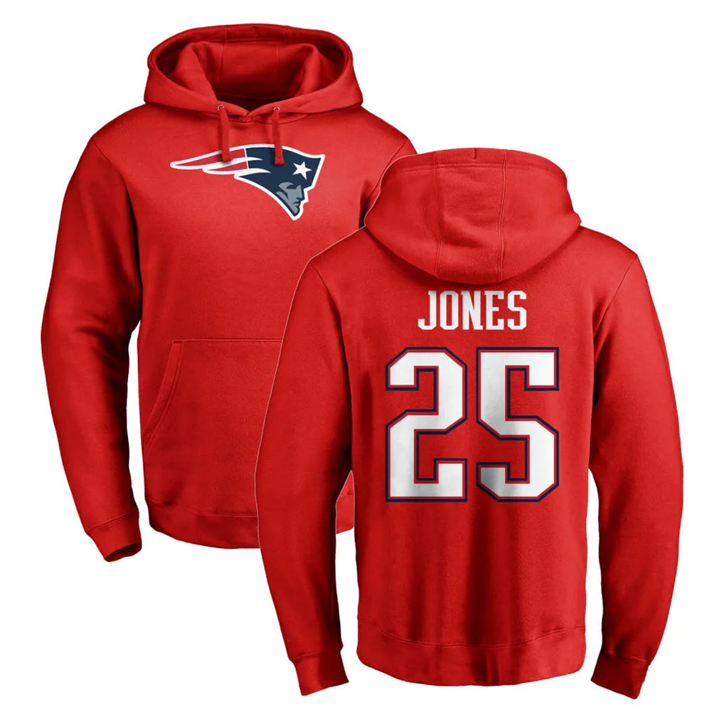 Ndoa NE.Patriots #25 Marcus Jones Player Red LOGO Pullover Hoodies Home Game Stitched Jerseys