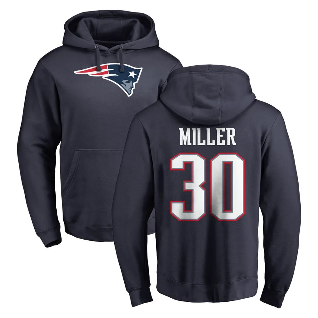 Ndoa NE.Patriots #30 Jam Miller Player Navy LOGO Pullover Hoodies Home Game Stitched Jerseys
