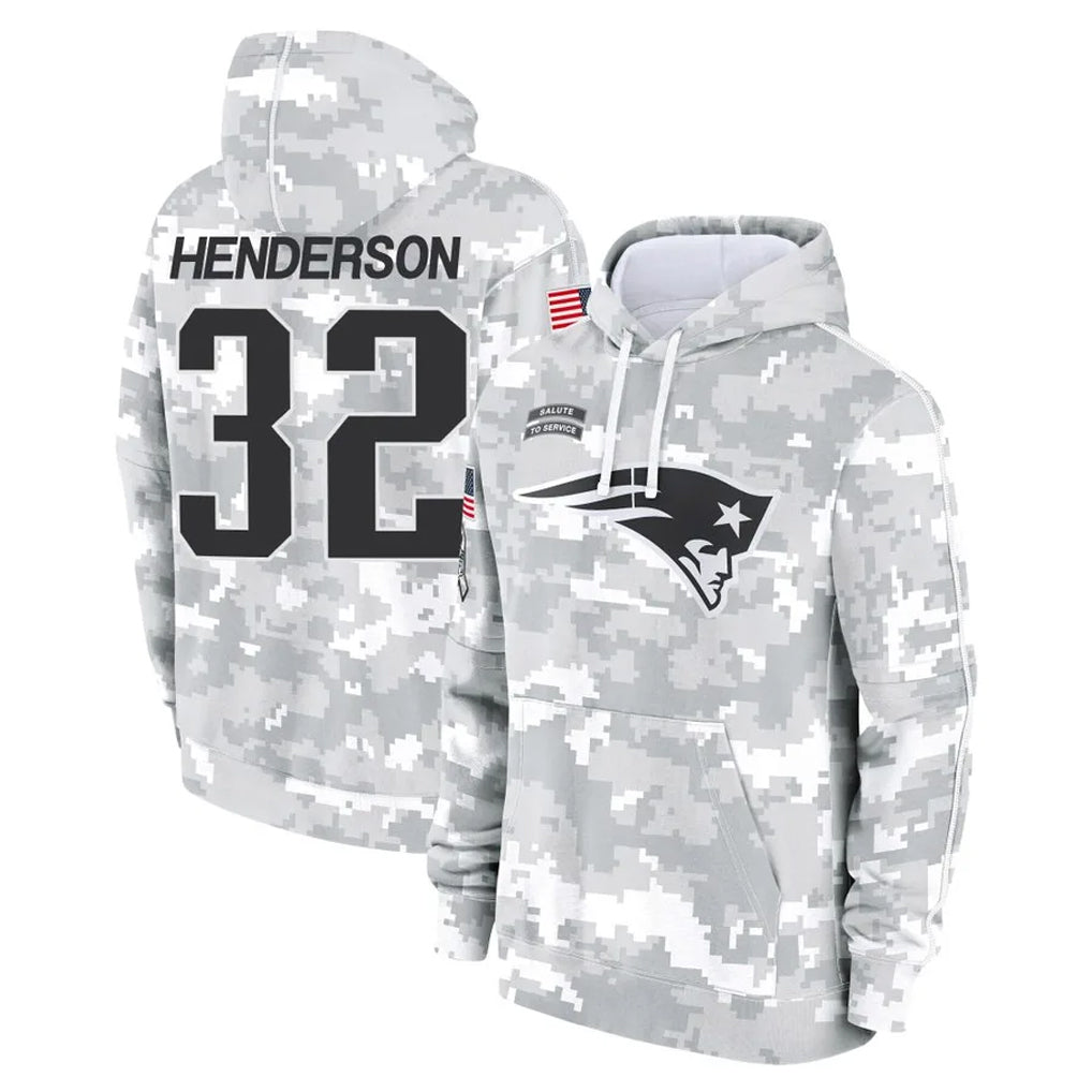 Ndoa NE.Patriots #32 TreVeyon Henderson Player Arctic Camo Salute to Service Pullover Hoodies Limited Game Stitched Jerseys