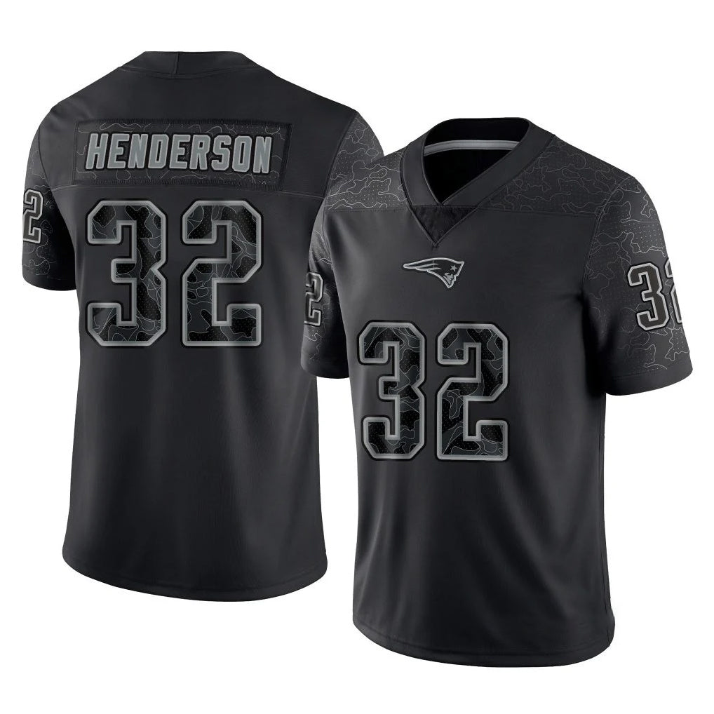 Ndoa NE.Patriots #32 TreVeyon Henderson Player Black Reflective LImited Home Game Stitched Jerseys