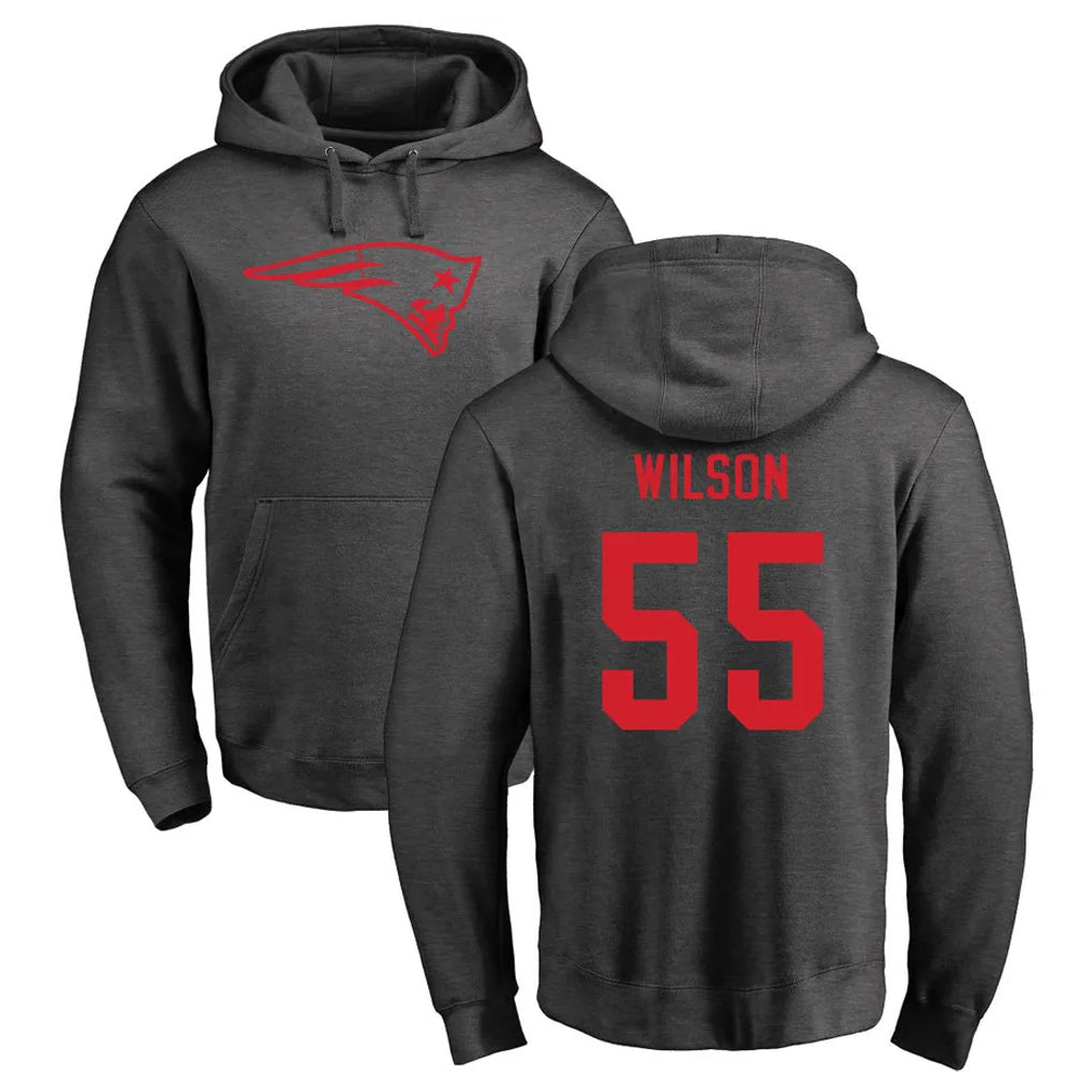 Ndoa NE.Patriots #55 Jared Wilson Player Gray Pullover Hoodies Home Game Stitched Jerseys