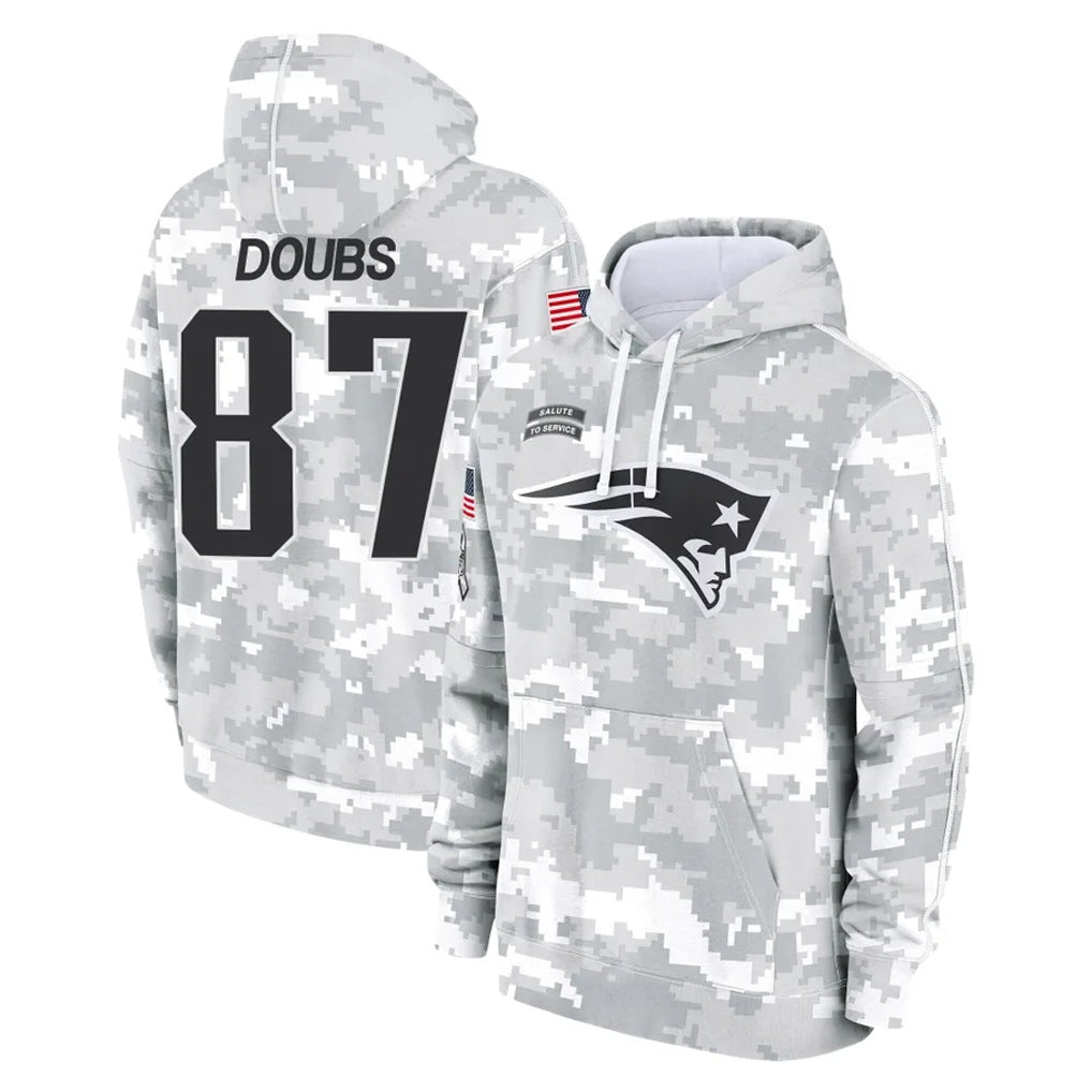 Ndoa NE.Patriots #87 Romeo Doubs Player Arctic Camo Salute to Service Pullover Hoodies Limited Game Stitched Jerseys