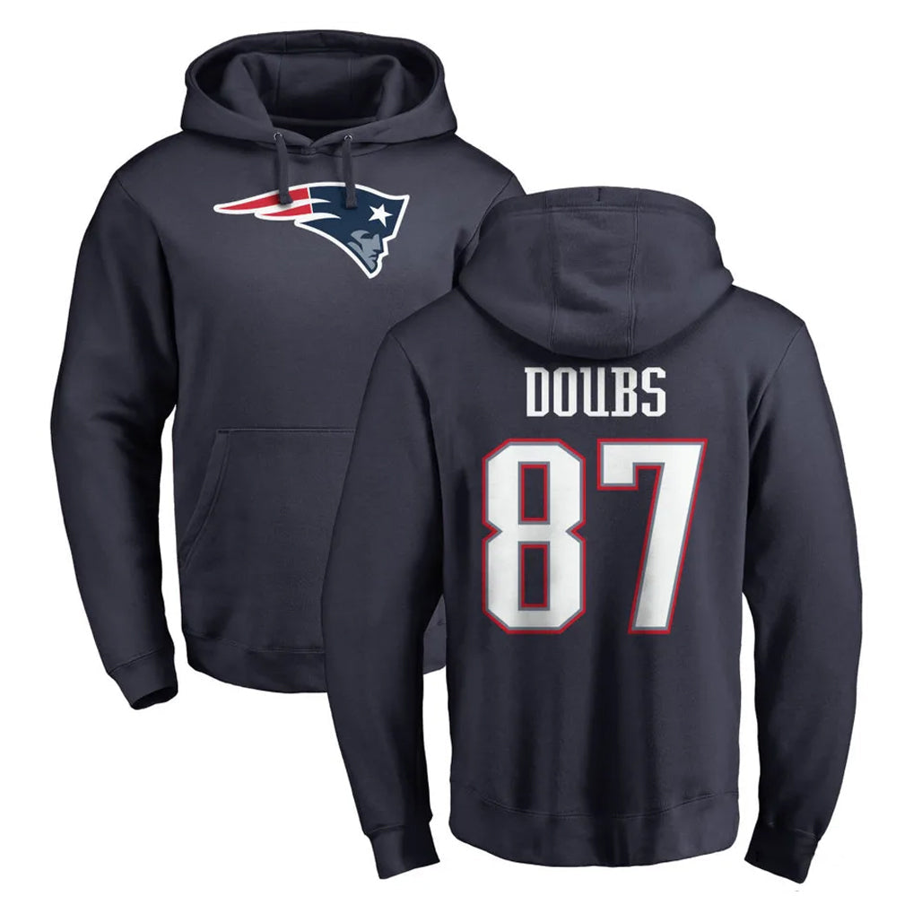 Ndoa NE.Patriots #87 Romeo Doubs Player Navy LOGO Pullover Hoodies Home Game Stitched Jerseys