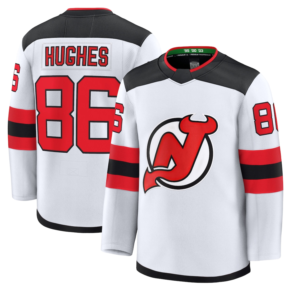 Ndoa N.Jersey Devils #86 Jack Hughes White Away Premium Jerseys