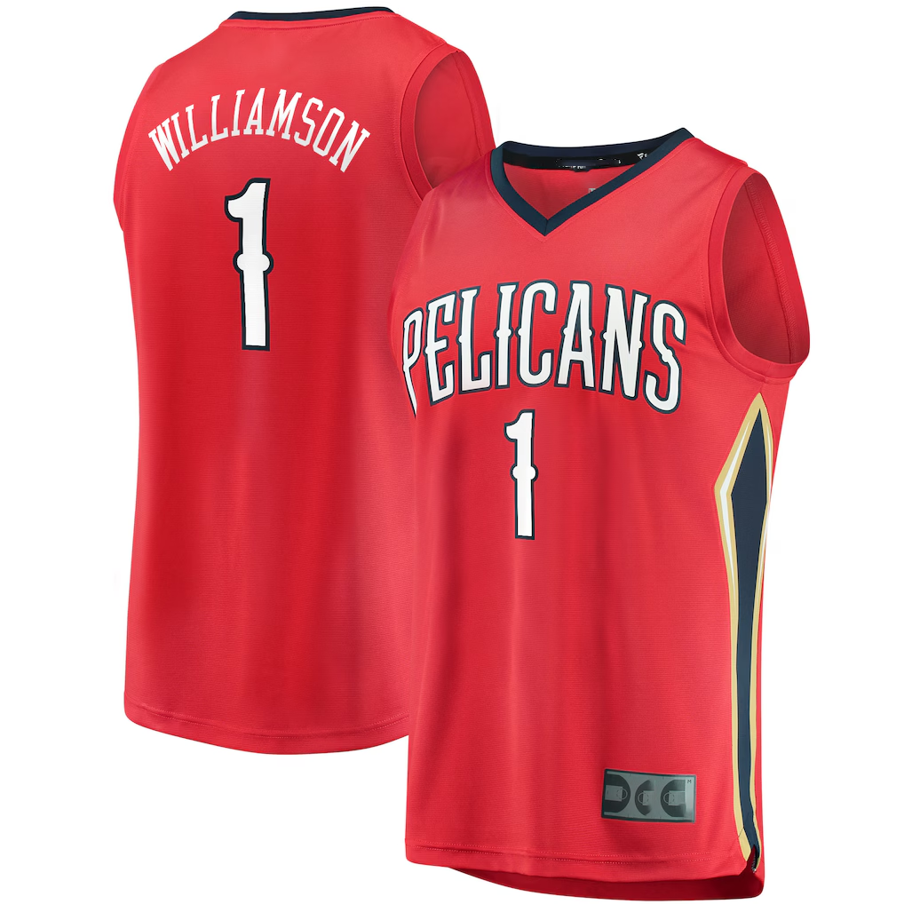 Ndoa NO.Pelicans #1 Zion Williamson Red Replica Fast Break Stitched Jerseys- Statement Edition