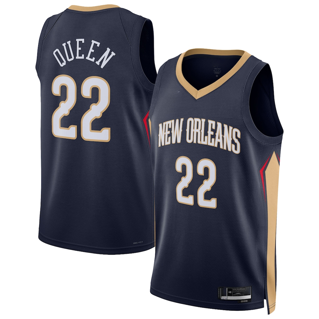 Ndoa NO.Pelicans #22 Derik Queen Navy Swingman Stitched Jerseys- Icon Edition