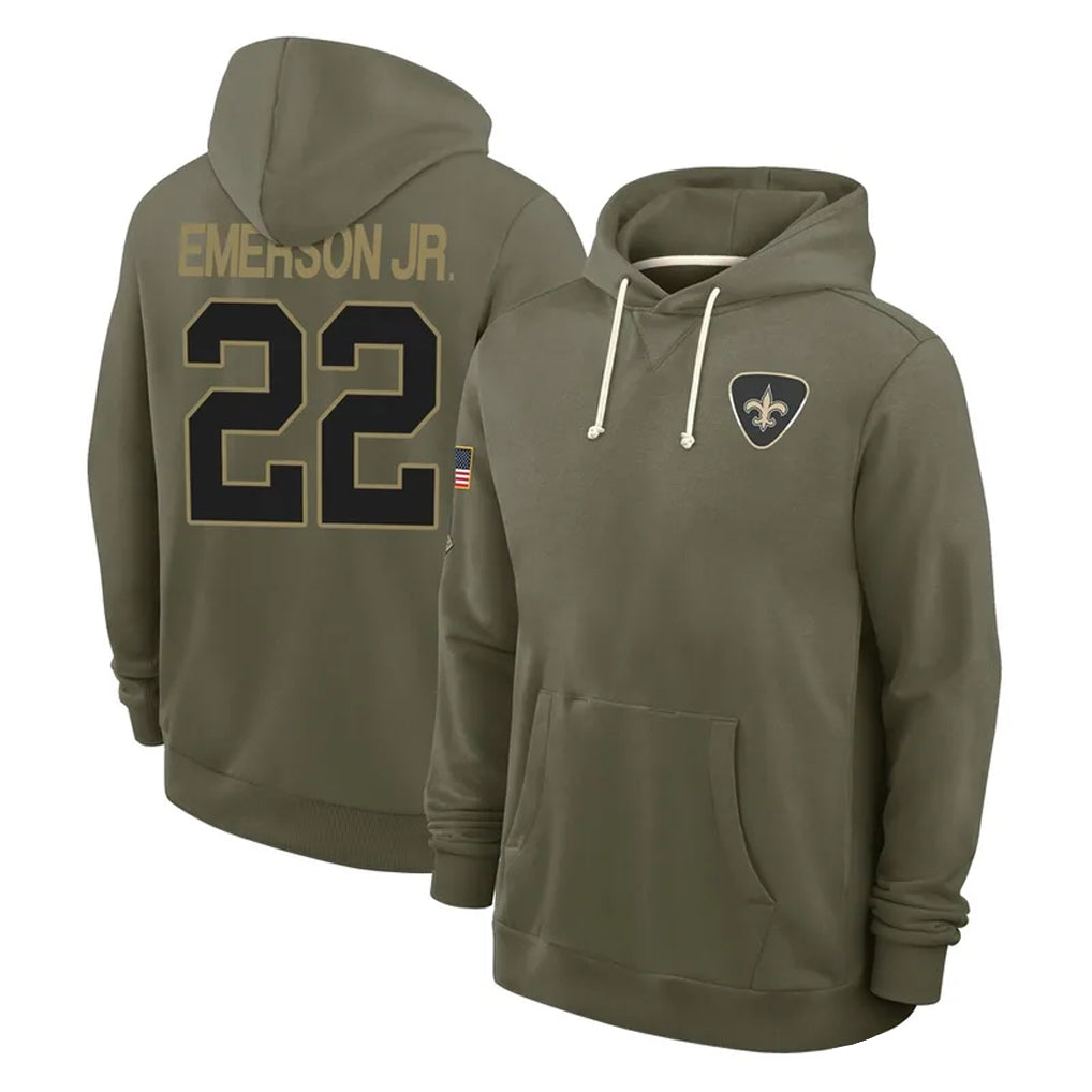 Ndoa NO.Saints #22 Martin Emerson Jr. Player Olive Salute to Service Pullover Hoodies Limited Stitched Jerseys