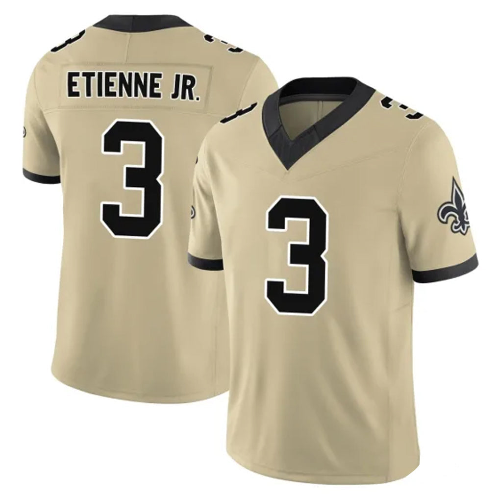 Ndoa NO.Saints #3 Travis Etienne Jr. Player Gold Limited Vapor F.U.S.E. Home Game Stitched Jerseys