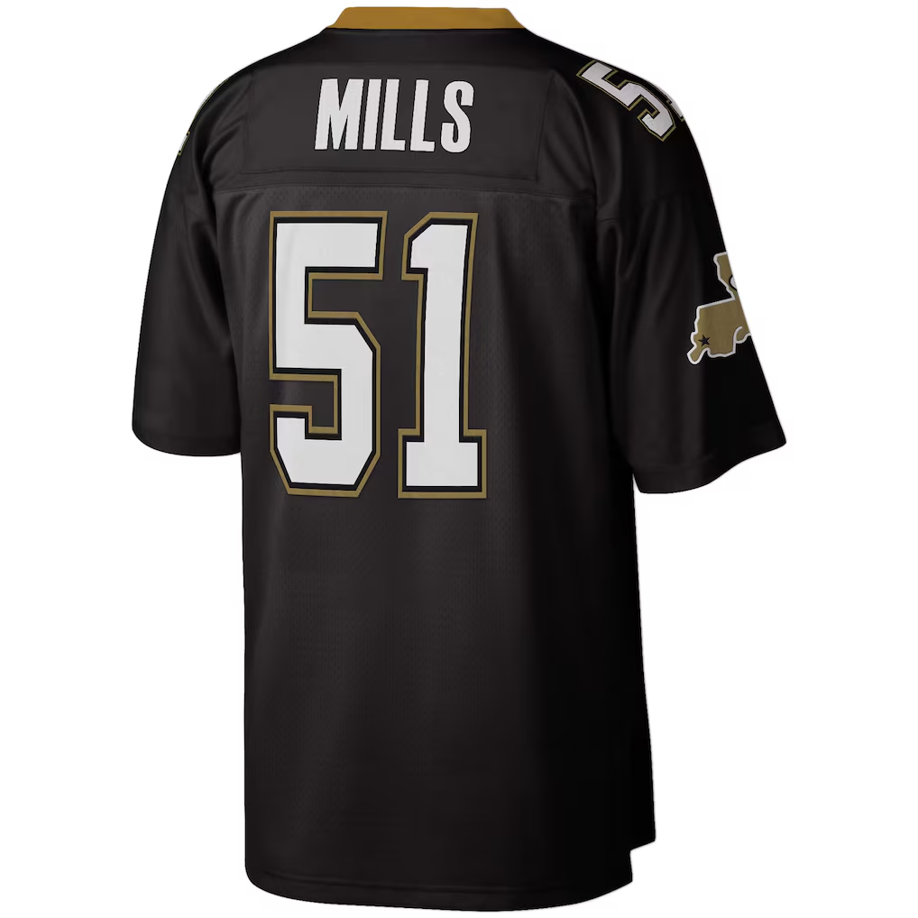 Ndoa NO.Saints  #51 Sam Mills Mitchell & Ness Black Legacy Replica Stitched Puhic Jersey