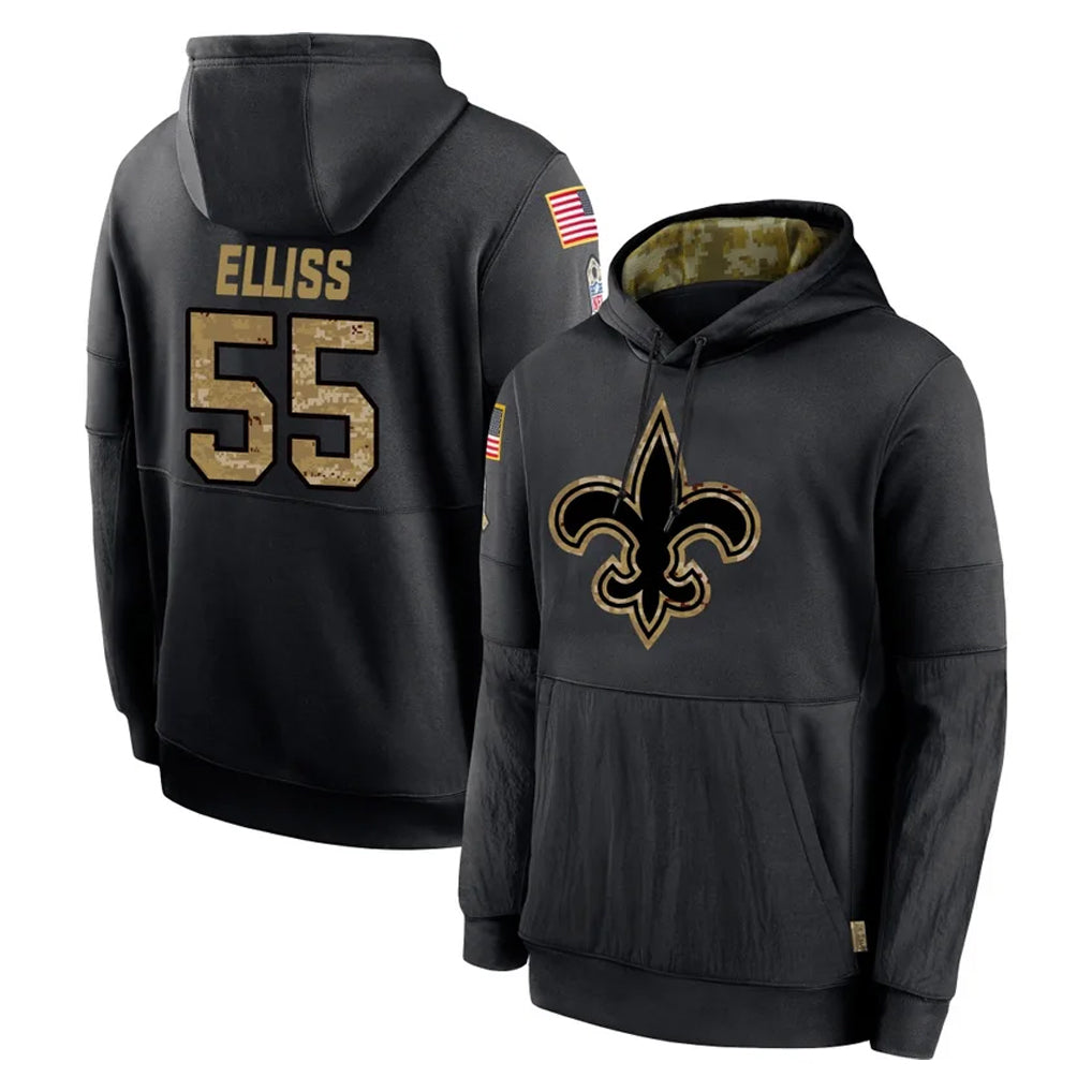Ndoa NO.Saints #55 Kaden Elliss Player Black Salute to Service Hoodies Limited Game Stitched Jerseys