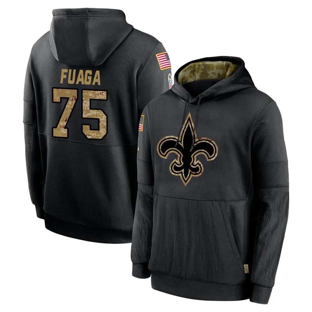 Ndoa NO.Saints #75 Taliese Fuaga Player Black Salute to Service Hoodies Limited Game Stitched Jerseys