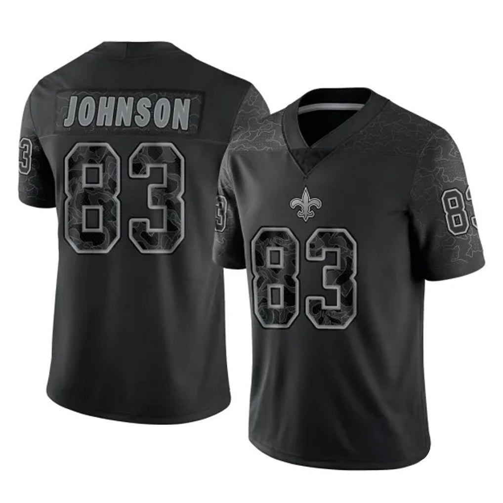 Ndoa NO.Saints #83 Juwan Johnson Player Black Limited Reflective Home Game Stitched Jerseys