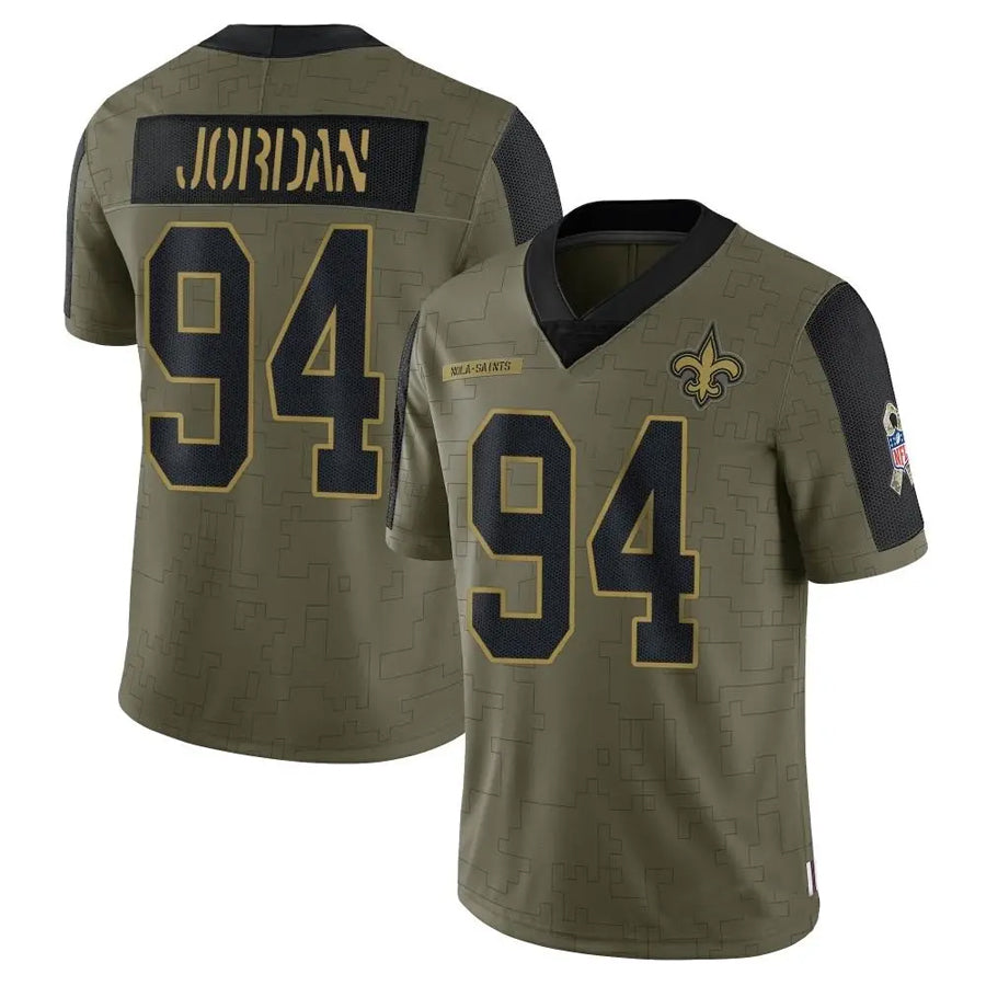 Ndoa NO.Saints #94 Cameron Jordan Player Salute To Service Olive Stitched Jerseys