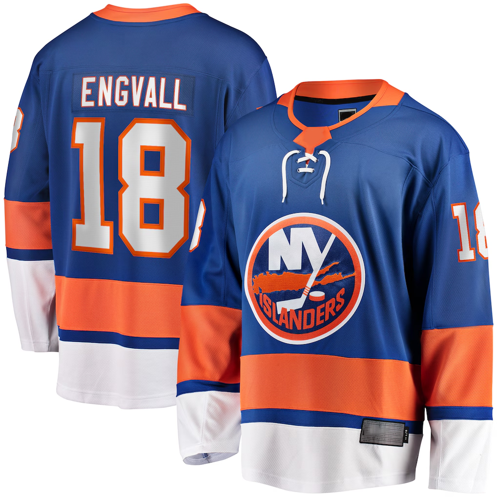 Ndoa NY.Islanders #18 Pierre Engvall Blue Home Premier Breakaway Player Jerseys