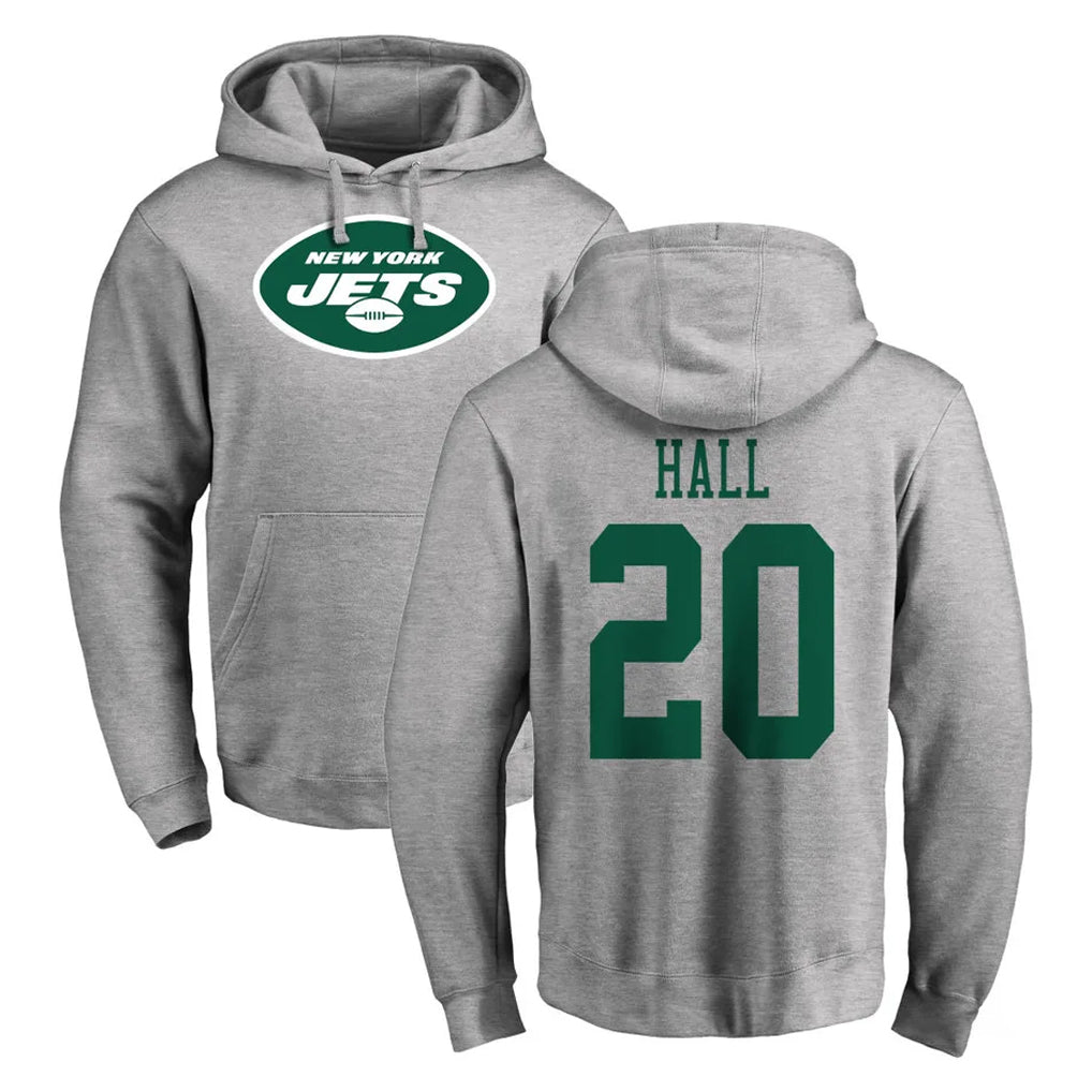 Ndoa NY.Jets #20 Breece Hall Player Gray LOGO Pullover Hoodies Limited Game Stitched Jerseys