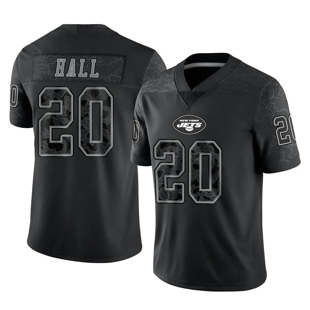 Ndoa NY.Jets #20 Breece Hall Player Stealth Black Limited Reflective Home Game Stitched Jerseys