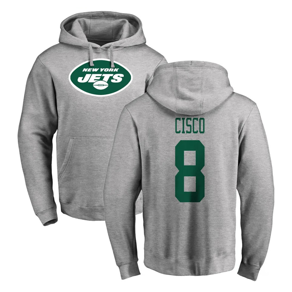 Ndoa NY.Jets #8 Andre Cisco Player Gray LOGO Pullover Hoodies Limited Game Stitched Jerseys
