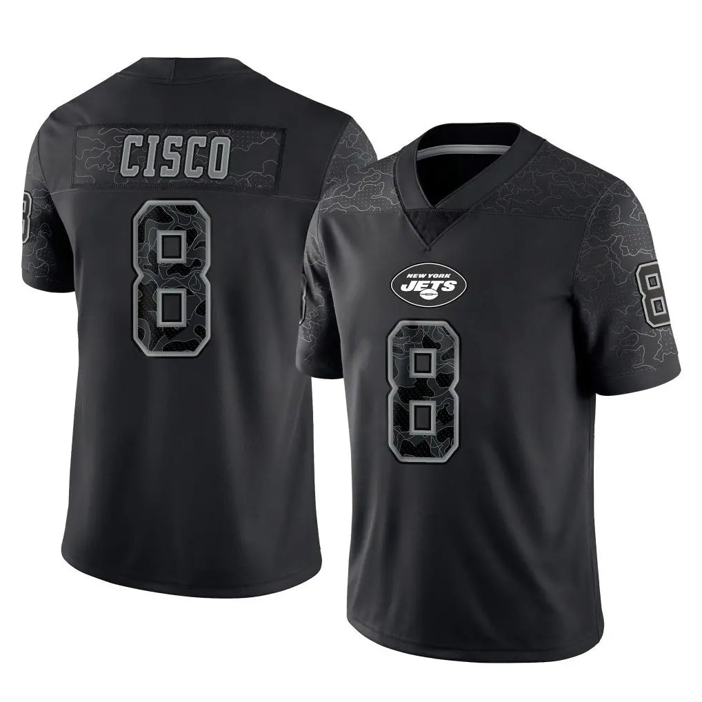Ndoa NY.Jets #8 Andre Cisco Player Stealth Black Limited Reflective Home Game Stitched Jerseys
