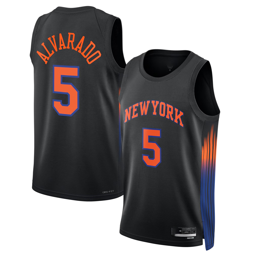 Ndoa NY.Knicks #5 Jos¨¦ Alvarado Black Swingman Jerseys - Statement Edition