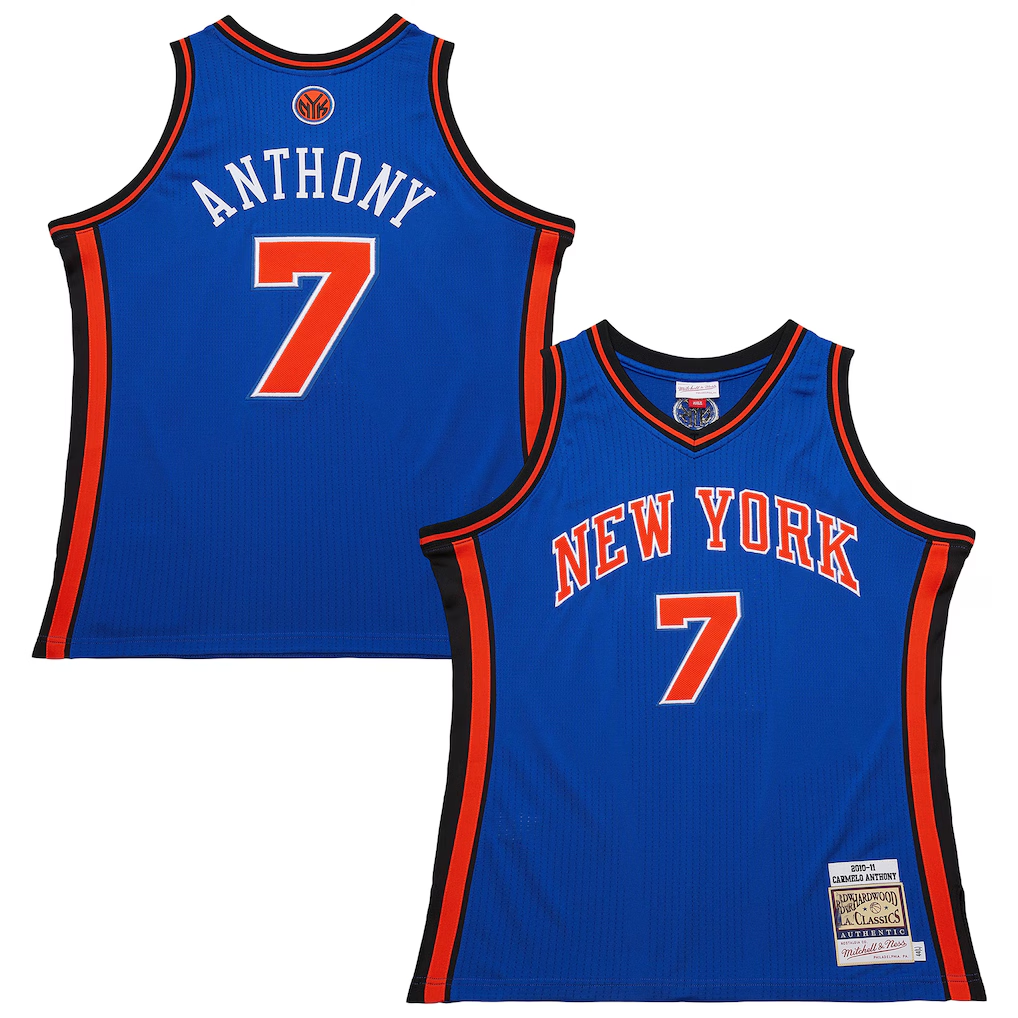 Ndoa NY.Knicks #7 Carmelo Anthony Mitchell & Ness Blue 201011 Hardwood Classics Authentic Jerseys