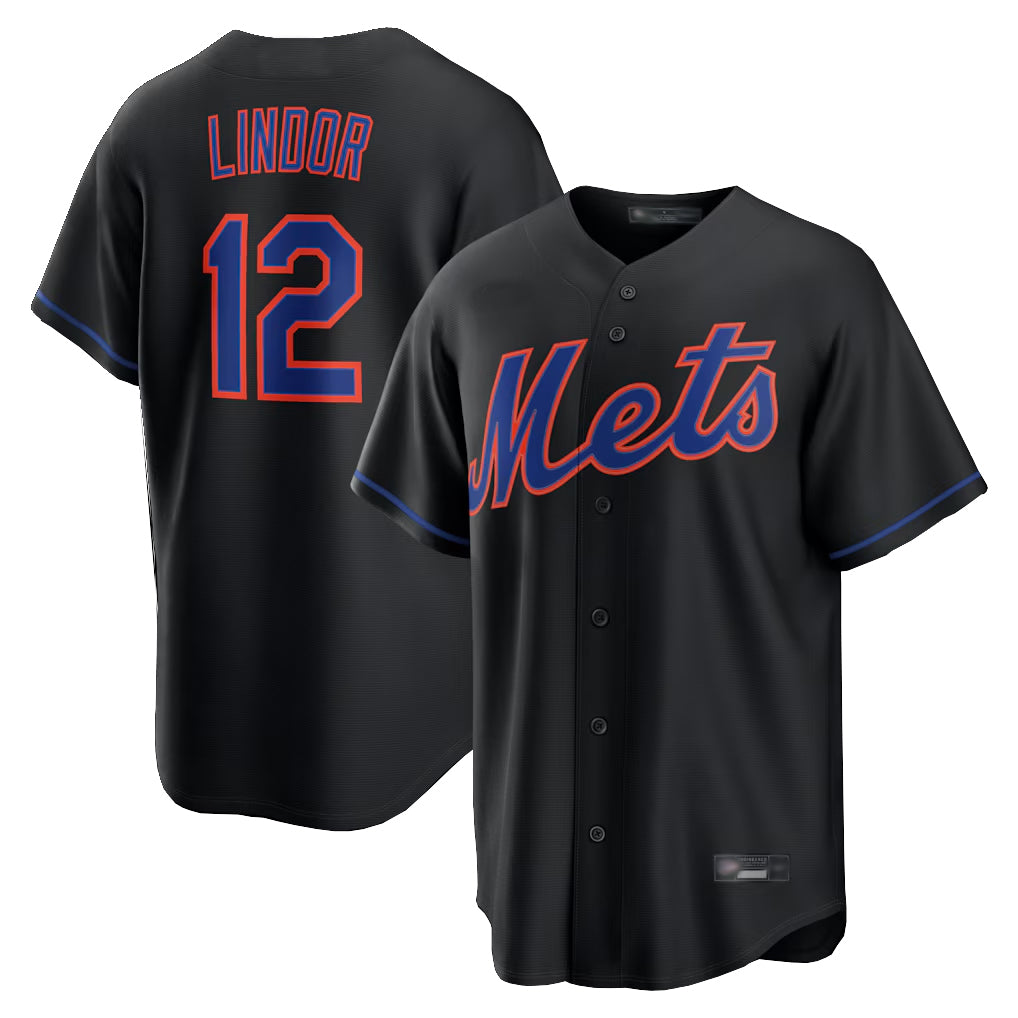 Ndoa NY.Mets #12 Francisco Lindor Player Black Alternate Home Game Stitched Jerseys