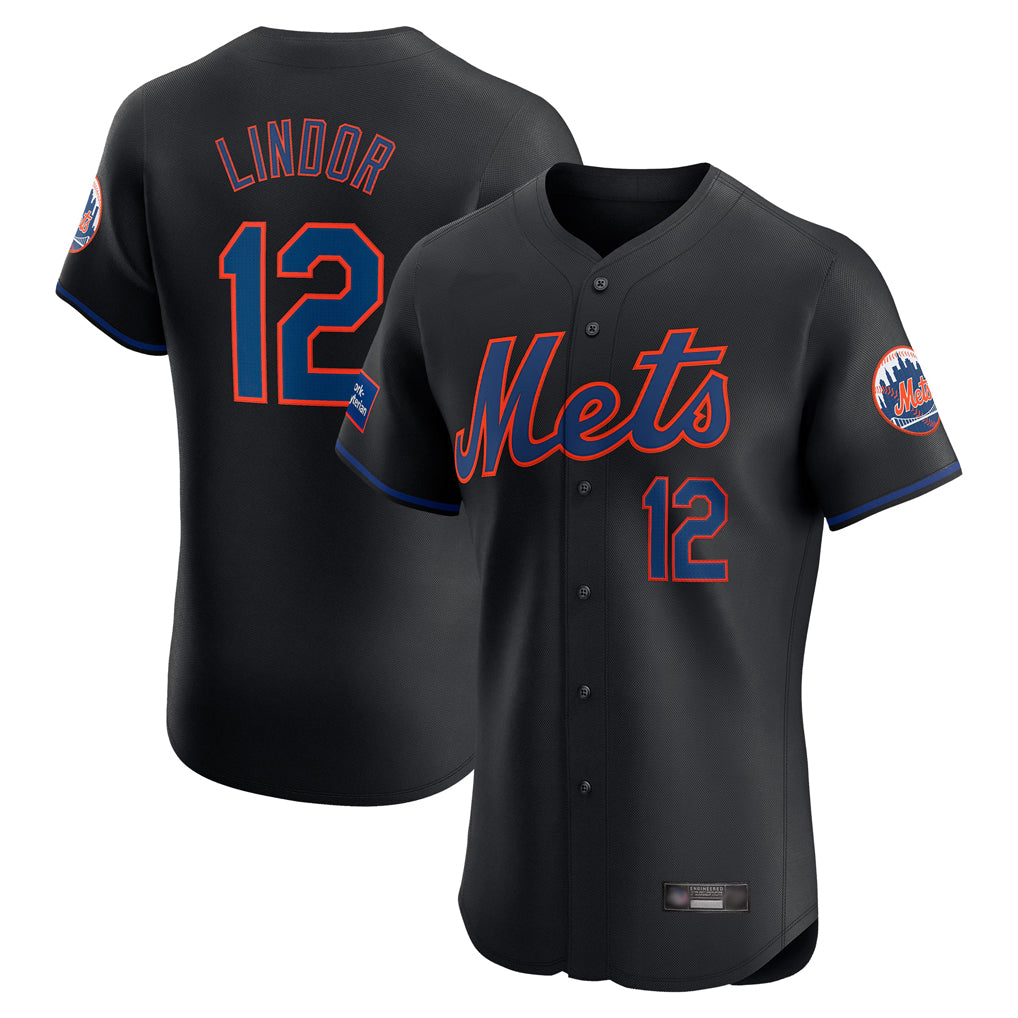 Ndoa NY.Mets #12 Francisco Lindor Player Black Home Limited Elite Stitched Jerseys